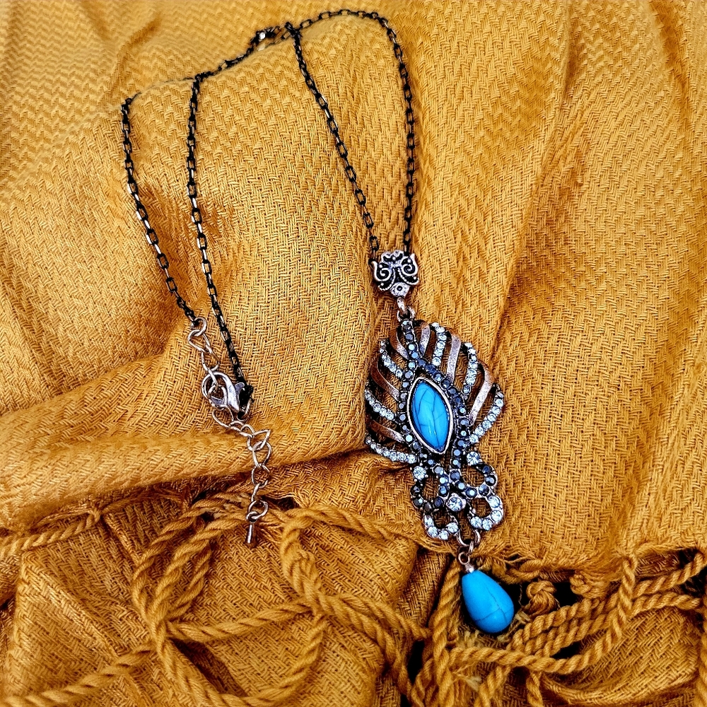 East of India Boho Turquoise Faux Bronze Pendant Crystal Gemstones Necklace - Picture 8 of 12